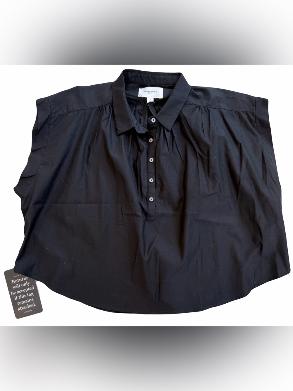 Pomander Place Tuckernuck Black Button-Front Women's Shirt Large Lg Top Dolman